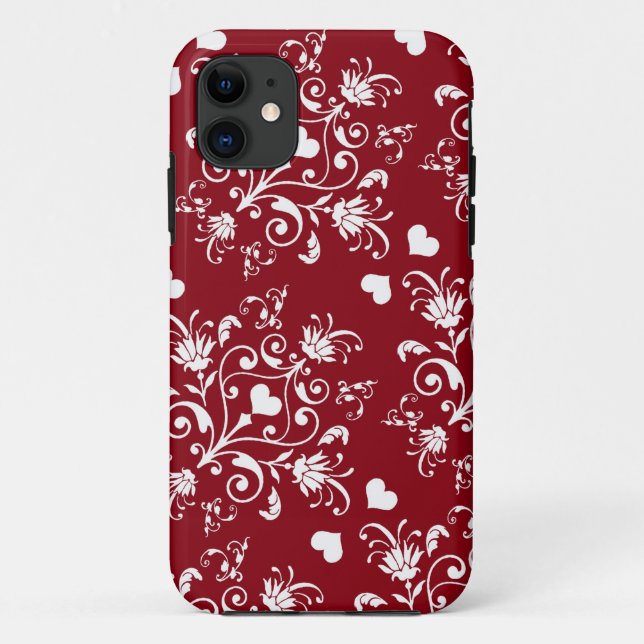 Coques Case-Mate iPhone coeur blanc sur rouge amour romantique damask (Dos)