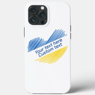 Case-Mate iPhone Case Coeur bleu et jaune. Texte personnalisé. Personnal