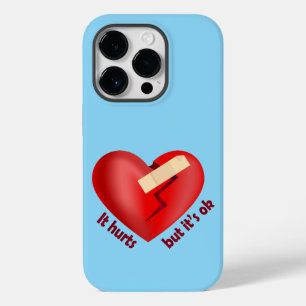 Coque Pour iPhone 14 Pro Coeur brisé guéri avec patch et citation de vie