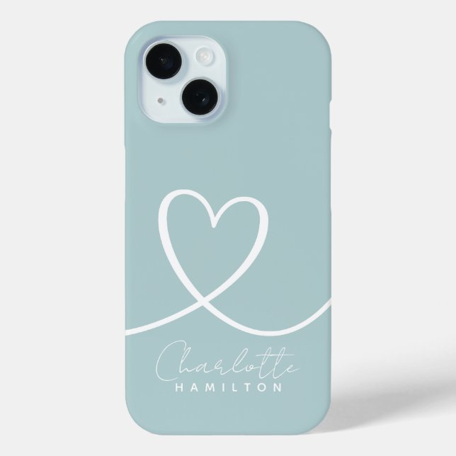 Coques Case-Mate iPhone Coeur d'amour moderne Nom personnalisé Vert Blanc (Verso)
