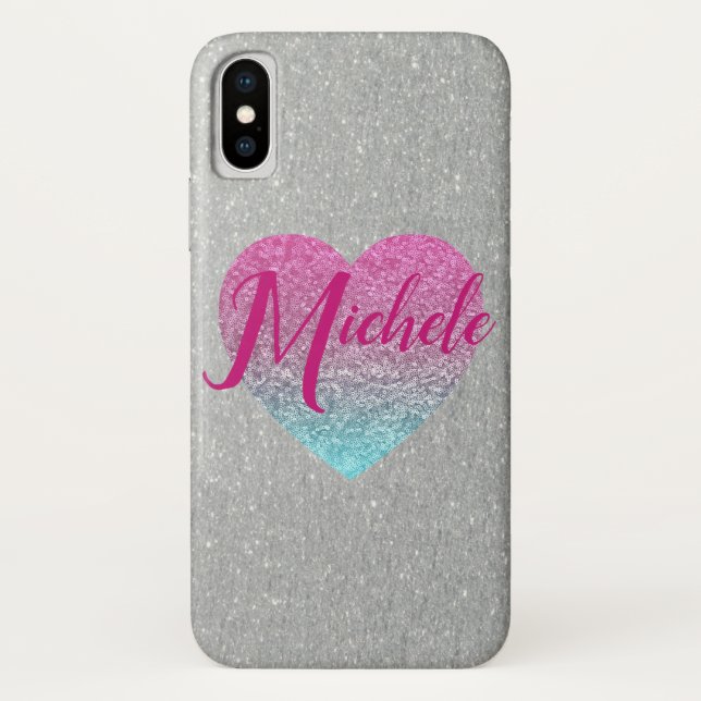 Coques Case-Mate iPhone Coeur de parties scintillant Monogrammé (Dos)