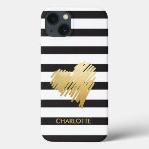Case-Mate iPhone Case Coeur doré rayé personnalisé