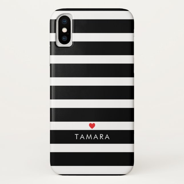 Coques Case-Mate iPhone Coeur personnalisé et rayures noires (Dos)