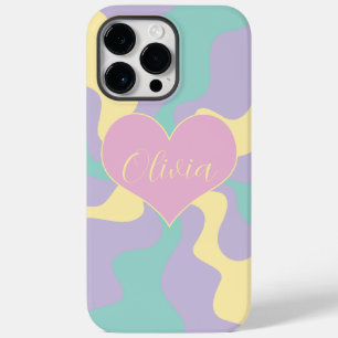 Coque Pour Pour iPhone 14 Pro Max Coeur personnalisé - Rose pastel, Jaune, Violet & 