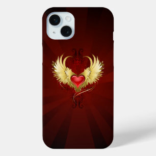 Coque iPhone 15 Mini Coeur rouge avec ailes d'or