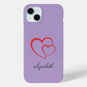 Coque iPhone 15 Mini cœur rouge en forme fond coloré personnalisé