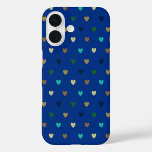 Coques iPhone 16 Cœurs à pois de teintes bleu paon