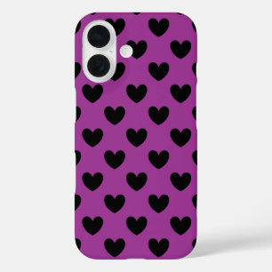 Coques iPhone 16 Cœurs à pois noirs sur violet