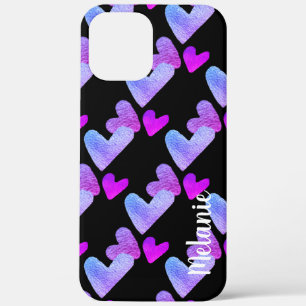 Case-Mate iPhone Case Cœurs Aquarelle Violet Rose Monogramme Gras