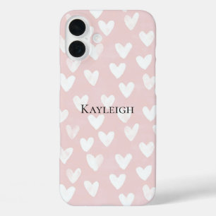 Coques iPhone 16 Plus Coeurs blancs roses