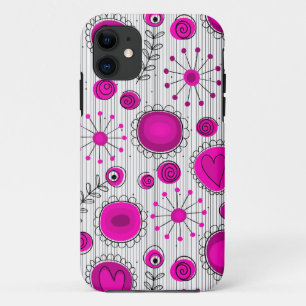 Coques Pour iPhone Coeurs blancs Whimsical rose chaud et fleurs flora