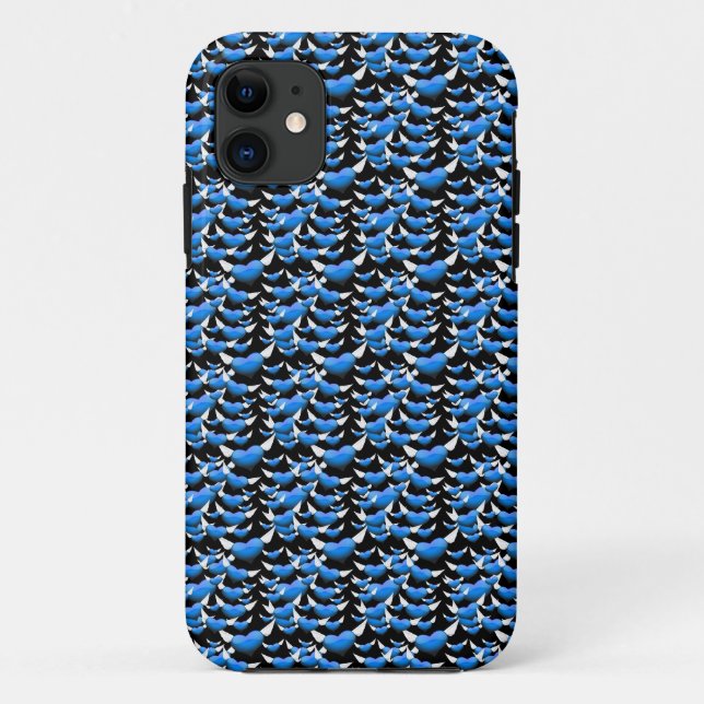 Coques Case-Mate iPhone Coeurs bleus avec ailes en noir (Dos)
