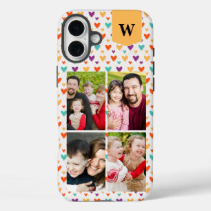Coques iPhone 16 Plus Coeurs colorés Monogramme personnalisé 4 photos