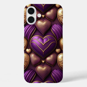 COQUES iPhone 16 PLUS COEURS D'AMOUR PURPLE ET OR VALENTINE