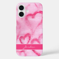 Coeurs d'aquarelle rose Abstrait avec nom Girly