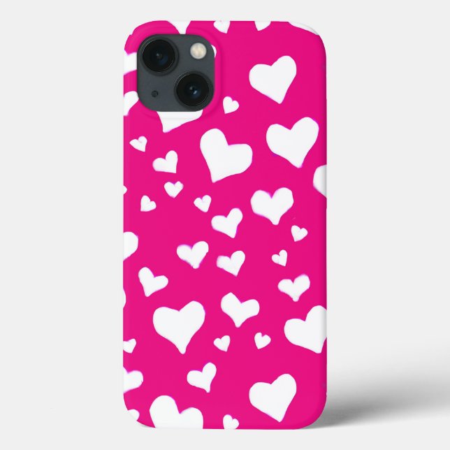Coques Case-Mate iPhone Coeurs de balaie blanche sur Fuchsia rose (Verso)