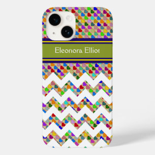 Coques Pour iPhone Cœurs de couleur monogrammés & chevron