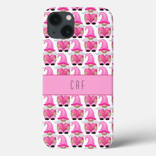 Coques Case-Mate iPhone Cœurs de gnomes roses monogramme bois mignon  (Verso)