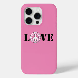 Coque iPhone 15 Pro Coeurs de paix d'amour rose