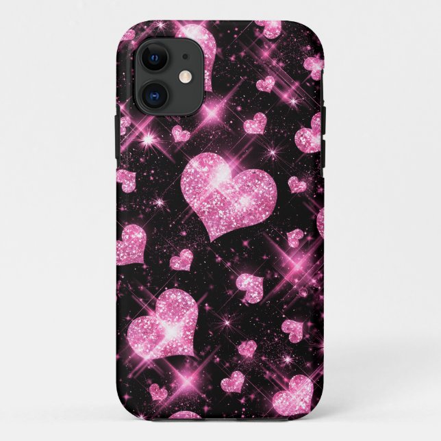 Coques Case-Mate iPhone Coeurs de parties scintillantes de rose de Faux (Dos)