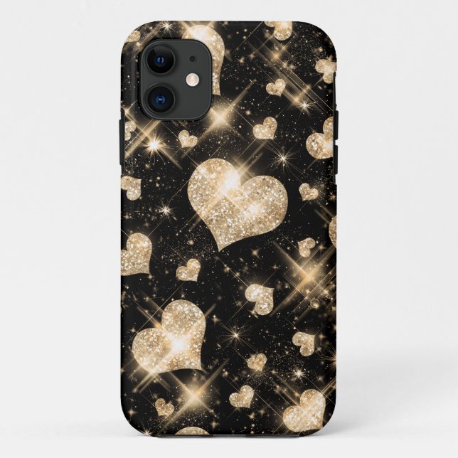 Coques Case-Mate iPhone Coeurs de parties scintillantes d'or (Dos)