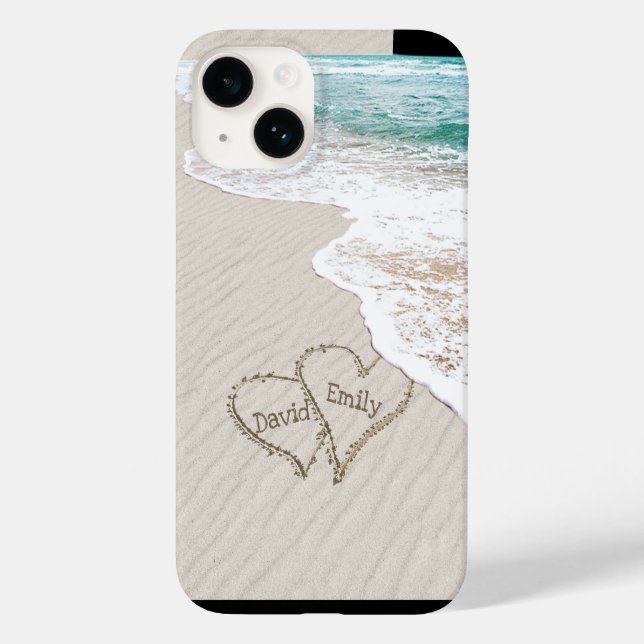 Coques Case-Mate iPhone Coeurs de plage avec noms (Verso)
