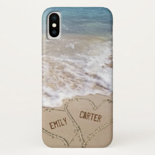 Case-Mate iPhone Case Coeurs de plage d'océan dans le sable avec des nom