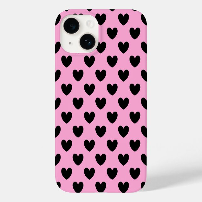 Coques Case-Mate iPhone Coeurs de polka noir sur coton bonbon rose (Verso)