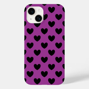 Coque Pour iPhone 14 Coeurs de polka noir sur violet