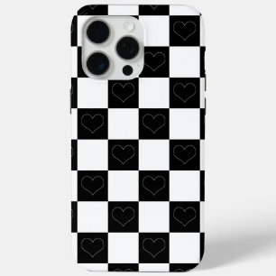 Coque iPhone 15 Pro Max Coeurs de tableau de bord en noir et blanc