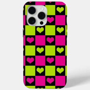 Coque iPhone 15 Pro Max Coeurs de tableau de bord - Vert citron, rose chau