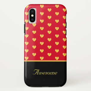Case-Mate iPhone Case Coeurs d'or sur rouge et calligraphie sur noir