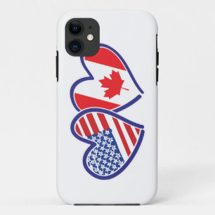 Coque Case-Mate Pour iPhone Coeurs du drapeau américain et canadien