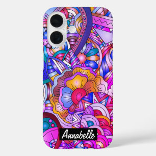 Coques iPhone 16 Coeurs et fleurs colorés Abstrait Personnalisé