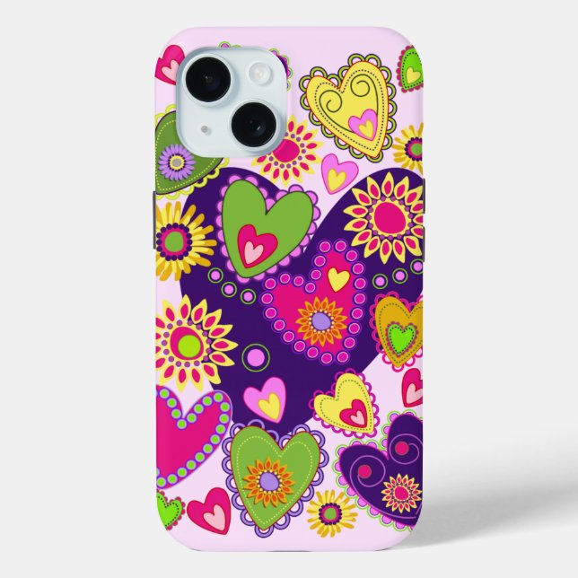 Coques Case-Mate iPhone Coeurs et fleurs mignons (Verso)