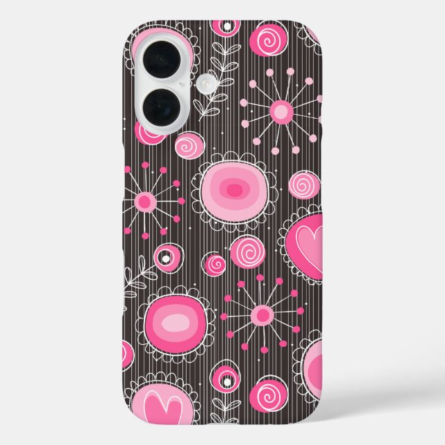 Coques Case-Mate iPhone Coeurs et fleurs Whimsical rose et gris (Verso)