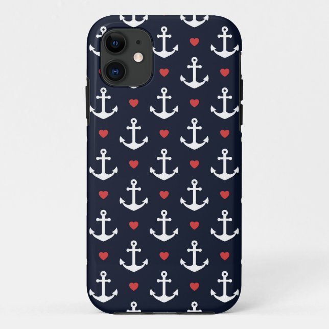 Coques Case-Mate iPhone Coeurs et motif d'Ancres (Dos)