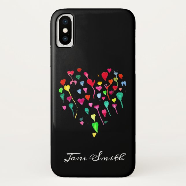Coques Case-Mate iPhone Coeurs fantaisie coloré arc-en-ciel art coeur (Dos)