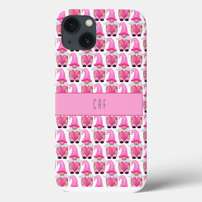 Coques Case-Mate iPhone Coeurs Gnomes roses Monogramme Bois mou (Verso)