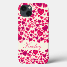 Coques Pour iPhone Coeurs motif rose chaud & crème nommé