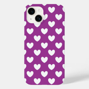 Coque Pour iPhone 14 Coeurs polka blanc sur violet