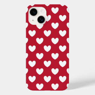 Coque Pour iPhone 14 Coeurs polka blancs et rouges