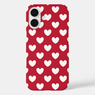 Coques iPhone 16 Coeurs polka blancs et rouges