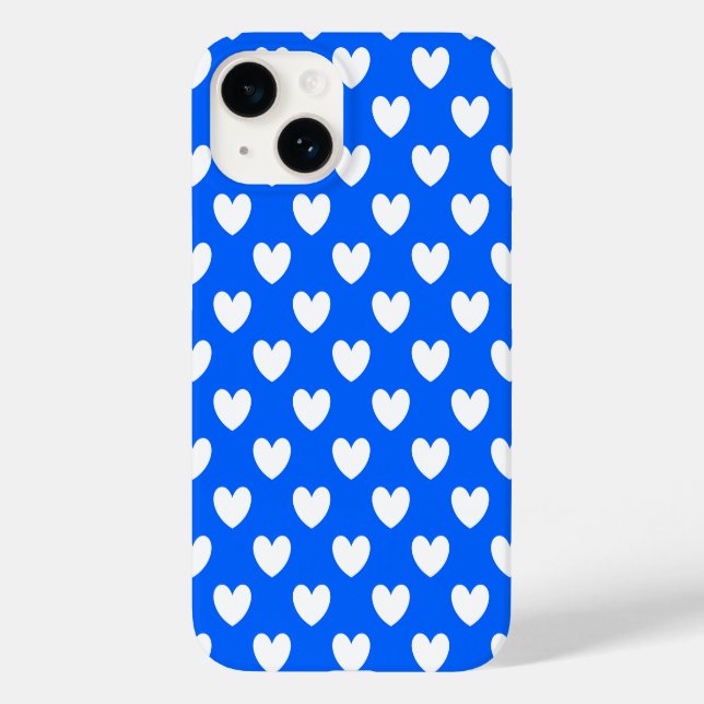 Coques Case-Mate iPhone Coeurs polka blancs sur bleu (Verso)