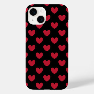 Coque Pour iPhone 14 Coeurs polka rouge sur noir