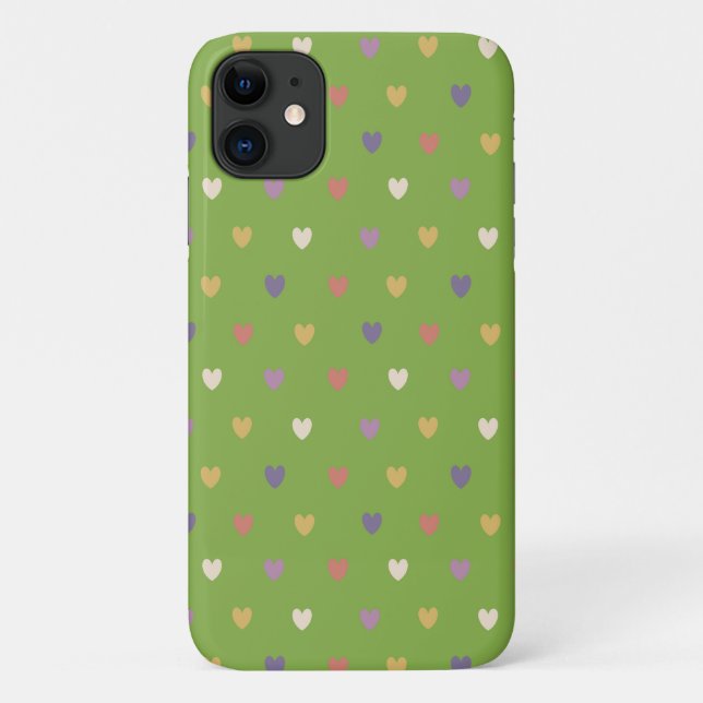 Coques Case-Mate iPhone Coeurs Polka sur vert vert (Dos)
