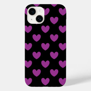 Coque Pour iPhone 14 Coeurs polka violet sur noir