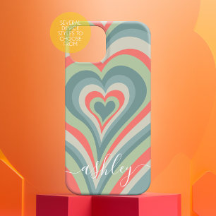 Coque Pour iPhone 14 Coeurs psychédéliques Calligraphie Nom du script B