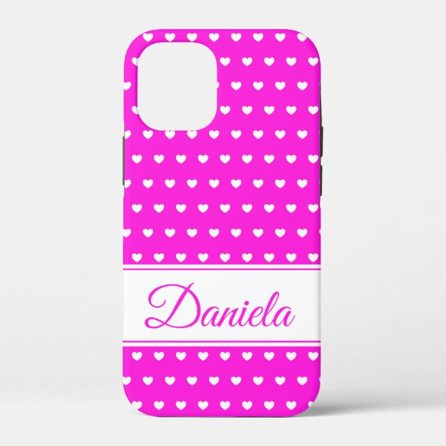 Coques Case-Mate iPhone Coeurs Rose Et Blanc, Nom Personnalisé (Verso)