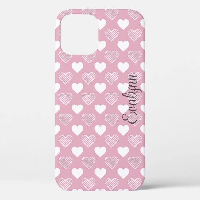 Coques Case-Mate iPhone Coeurs rose et blanc personnalisés (Verso)